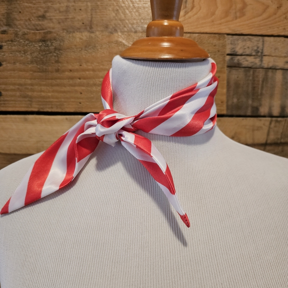 🐕 Red & White Satin Striped Neck/Hair Scarf